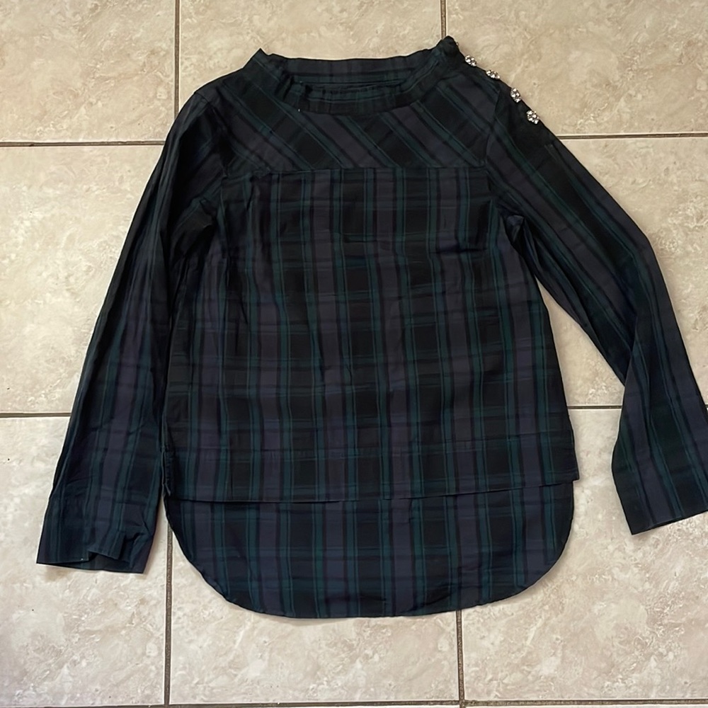 J.Crew navy green and black winter blouse
